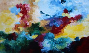 Abstract painting in multi colours called Carousel by Banx 2000x1200mm MC6695 $275+GST/month short-term $165+GST/month long-term. $6,050 to buy