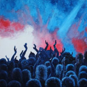 Painting of cheering crown called Festival Hall #2 by Banx 1200x1200mm MC6777 SOLD