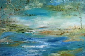 Abstract painting of coastal scene called Inlet by Banx 1200x800mm MC6677 $110+GST/month short-term $66+GST/month long-term. $2,420 to buy