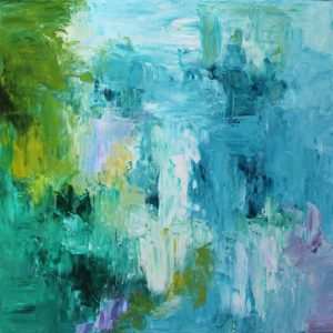 Abstract painting in aqua called La Luna by Banx 800x800mm MC7643 $70+GST/month short-term $42+GST/month long-term. $1,540 to buy