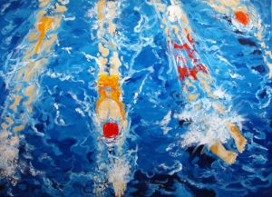 Painting of people doing laps called Medley by Banx 1500x1050mm MC5917 - SOLD