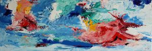Abstract painting, multi coloured called Ocean Floor by Banx 900x300mm MC6377 $25+GST/month short-term $15+GST/month long-term. $550 to buy
