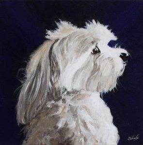painting of Pet Portrait of small white dog called Riley