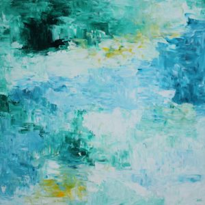 Abstract diptych painting in aqua called Rise and Shine 2 by Banx 1000x1000mm MC6698 $115+GST/month short-term $69+GST/month long-term. $2,5830 to buy