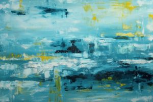 Abstract painting in aqua called Safe Harbour by Banx 1500x1000mm MC6663 $172.50+GST/month short-term $103.50+GST/month long-term. $3,795 to buy