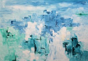 Abstract painting in blue called Saltwater by Banx 1300x900mm MC6700 $135+GST/month short-term $81+GST/month long-term. $2,970 to buy