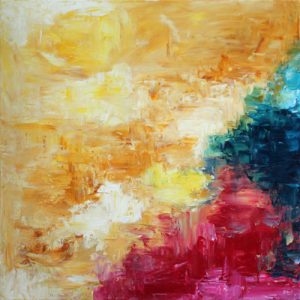 Abstract painting in multi colours called Secret Garden 1 by Banx 800x800mm MC6685 $70+GST/month short-term $42+GST/month long-term. $1,540 to buy