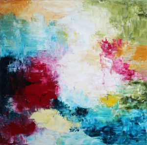 Abstract painting in multi colours called Secret Garden 2 by Banx 800x800mm MC6685 $75+GST/month short-term $45+GST/month long-term. $1,650 to buy