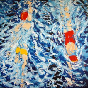 Painting of people doing laps called Splash by Banx 1500x1500mm MC5855 - SOLD
