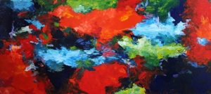 Abstract painting - multi coloured - called Banxia by Banx 2200x900mm MC6657 $227.50+GST/month short-term $136.50+GST/month long-term. $5005 to buy