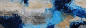 Abstract painting in deep blues called Sea Bed by Banx 1500x500mm MC6738 $86.25+GST/month short-term $51.75+GST/month long-term. $1,898 to buy