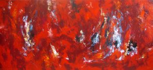 Abstract painting in red called Blueberry by Banx 2000x900mm MC6037 $200+GST/month short-term $120+GST/month long-term. $4,400 to buy