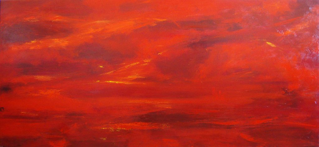 Abstract painting in red called Garnet Sky by Banx 2000x900mm MC5893 $207.50+GST/month short-term $124.50+GST/month long-term. $4565 to buy
