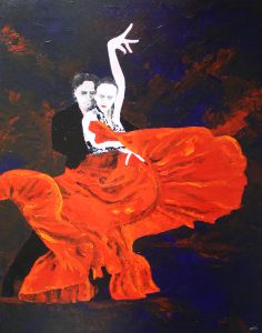 Painting of Flamenco dancers called Isabelle by Banx 900x1200mm MC6545 $125+GST/month short-term $75+GST/month long-term. $2,750 to buy