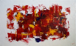 Abstract painting in red called Red Hot Days by Banx 1000x600mm MC6133 $70+GST/month short-term $42+GST/month long-term. $1540 to buy