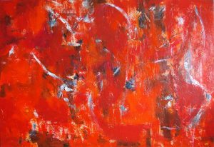 Abstract painting in red called Reddy or Not by Banx 1800x1200mm MC5969 $245+GST/month short-term $147+GST/month long-term. $5390 to buy