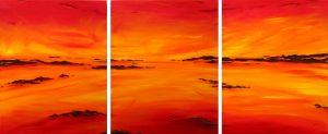 Triptych painting of outback landscape called Sunburnt Country by Banx 3x600x700mm MC5563 $125+GST/month short-term $75+GST/month long-term. $2,750 to buy