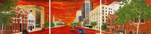 Triptych of Brisbane scene past and present called 333 Ann St - triptych 3@2000x1400mm MC5831 SOLD