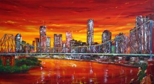 Painting of Brisbane and Story Bridge called A Twilight Story by Banx 1500x800mm MC6387 SOLD