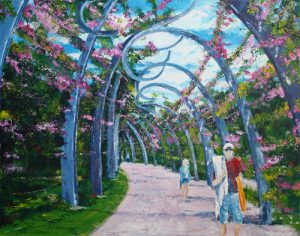 Painting of the Southbank Brisbane called Bougainvillea Walk, South Bank by Banx 600x750mm MC6357 SOLD