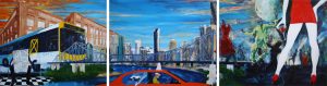 Painting of Brisbane called Brisbane Life Story - triptych by Banx 3@1000x800mm MC6510 SOLD