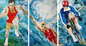 Triptych painting of three sports called Different Strokes - triptych by Banx 3@600x1000mm MC6179 SOLD