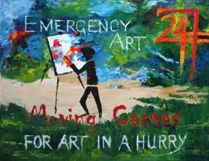 Painting of painter at an easel called Emergency Art by Banx 750x600mm MC6633 $45+GST/month short-term $24+GST/month long-term. $990 to buy