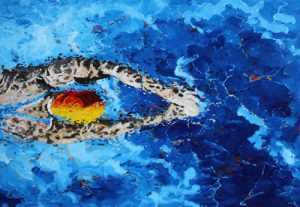 Painting of swimmer from above called Freestyle by Banx 1300x900mm MC6761 SOLD