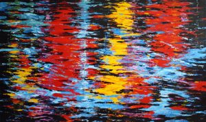 Painting of reflected city lights in Sydney Circular Quay called Harbour Reflections by Banx 2000x1200mm MC6536 SOLD