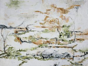 Abstract painting natural colours - ochre, olive green called Moment of Clarity by Banx 1200x900mm MC6788 $125+GST/month short-term $75+GST/month long-term. $2,750 to buy