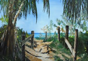 Painting of the path to the beach at Shelly Beach called Off the Beaten Track by Banx MC6781 1300x900mm $135+GST/month short-term $81+GST/month long-term. $2,975 to buy