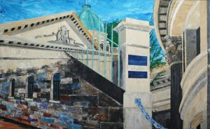 Surreal painting of Customs House, Brisbane called Old Customs, New Endeavours by Banx 1500x900mm MC6607 SOLD