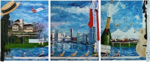 Painting of Brisbane Boys College called Old School Ties - triptych 3#600x750 MC6588 SOLD