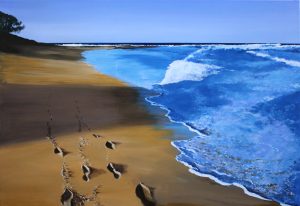 Painting of footprints in the sand called One Step at a Time by Banx 1300x900mm MC6796 SOLD