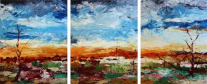Abstract painting of outback landscape called Outback Odyssey - triptych by Banx 3@600x750mm MC6210 SOLD