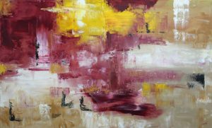 Abstract painting in magenta and yellow called Port Side by Banx 1000x600mm MC 6664 $69+GST/month short-term $41.4+GST/month long-term. $1,518 to buy
