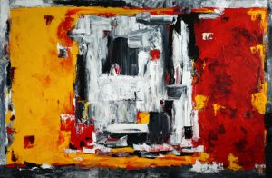 Abstract painting Gold, Grey and red called Red Alert by Banx 1400x900mm MC6391 SOLD