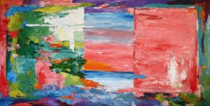 Abstract painting in pinks and greens called Sliding Doors by Banx 1800x900mm MC6474 SOLD