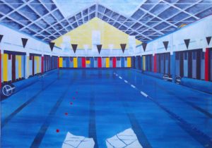 Painting of the pool at Spring Hill Baths, Brisbane called Spring Hill Baths 2 1300x900mm MC6624 SOLD