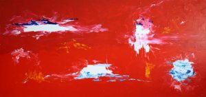 Abstract painting in red called Time Travel by Banx 2200x1000mm MC6449 SOLD