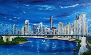 Painting of Brisbane and Story Bridge called What's the Story by Banx 1500x900mm MC6403 SOLD