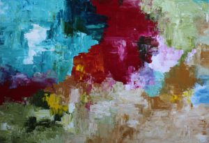 Abstract painting in magenta and aqua called Wilderness by Banx 1500x1000mm MC6740 SOLD
