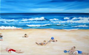 Painting of beach scene called A Manly Moment by Banx 1000x600mm MC5718 SOLD