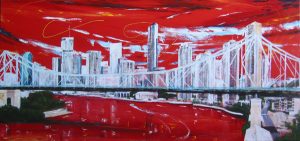 Painting of Brisbane and the Story Bridge called Brisbane Story by Banx 2200 x 1000mm MC5605 SOLD