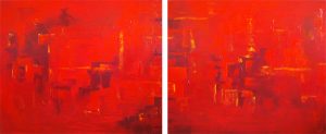 Abstract painting diptych in red called City Lights diptych by Banx 2@1000x850mm MC5965 SOLD