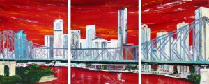 Painting of Brisbane and Story Bridge called City Skyline - triptych by Banx 3@ 600 x 700mm MC5636 SOLD