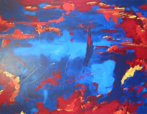 Abstract painting blue and red called Dawn to Dusk by Banx 1200 x 900mm MC5023 SOLD
