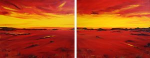 Painting of outback landscape called Distant Plains - diptych by Banx 2@ 750 x 600mm MC5613 SOLD