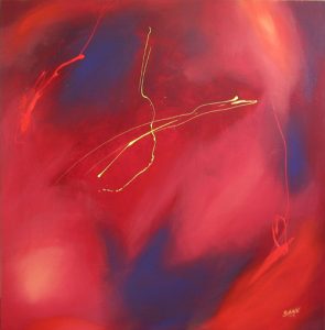 Abstract painting in red called Essence by Banx 900 x 900mm MC5029 SOLD