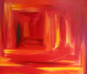 Abstract painting in red called Firefly by Banx 1000 x 850mm MC5689 SOLD